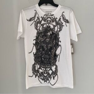 Rogue State Men’s Short Sleeve Crew Neck Cotton White Skull Printed Basic Tee S